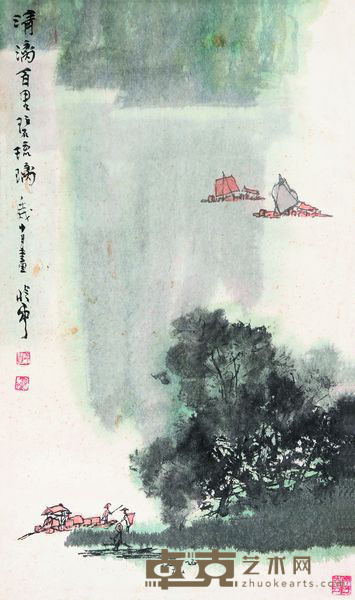 秦岭云 1982年作 清涛百里碧 镜框 66×40cm