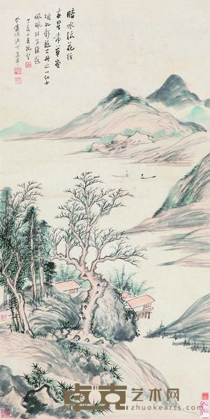 张大千 吴子琛 等 1947年作 暗水流花径 立轴 77.9×39.5cm
