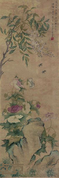 董琬贞 1844年作 花卉 立轴 94×32cm