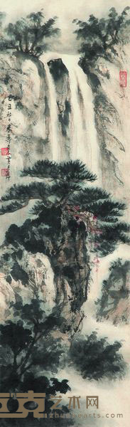 黄君璧 1985年作 松泉图 镜框 65×20cm