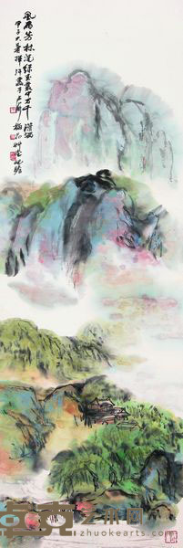 朱屺瞻 1984年作 风雨芳林 镜框 141×48cm