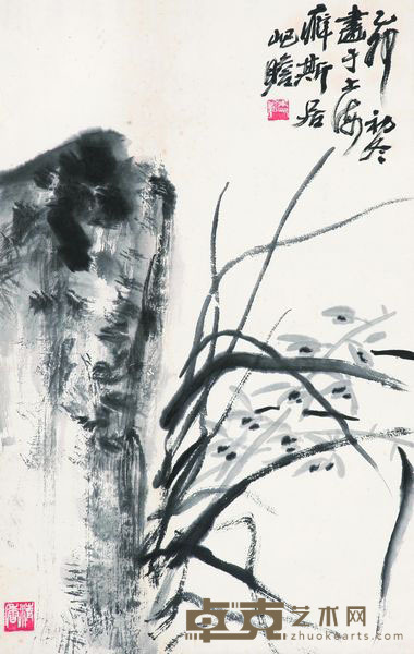 朱屺瞻 1975年作 兰石图 立轴 68×45cm