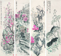 王个簃 1959年作 花卉 四条屏
