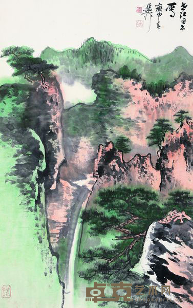 谢稚柳 1980年作 青绿山水图 立轴 94×59cm
