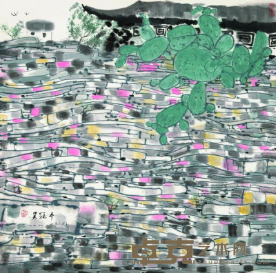 吴冠中 1987年作 仙人掌与院墙 68×68cm