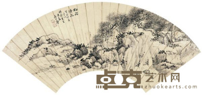 吴山涛 1693年作 松石清泉 镜框 16.5×47cm