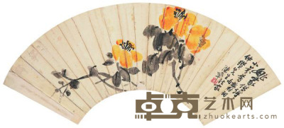 陈半丁 茶花 镜框 17.5×55.5cm