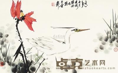 米景扬 荷鹤图 镜片 43×69.5cm