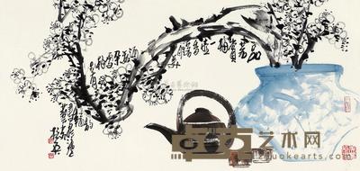 杭英 品茗赏梅 镜片 44×94cm