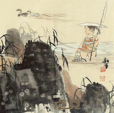 姚新峰 渔趣 镜框 34×34cm