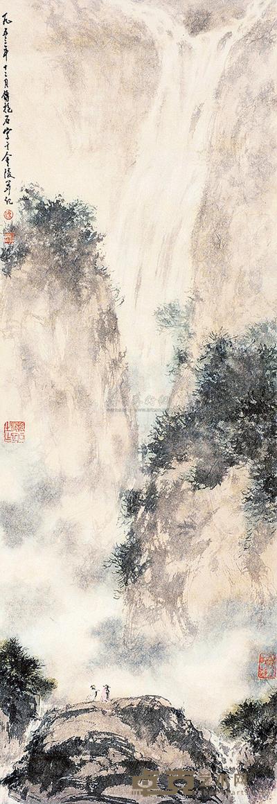 傅抱石 观瀑图 镜片 91×31.5cm