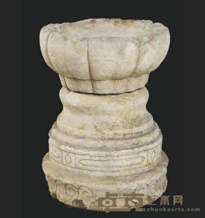 明 汉白玉两拿葵口形带底座石盆 盆38×38×17cm 座 37×37×33cm
