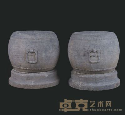 明  黟县青石乳钉纹铺首鼓墩一对 40×40×51cm