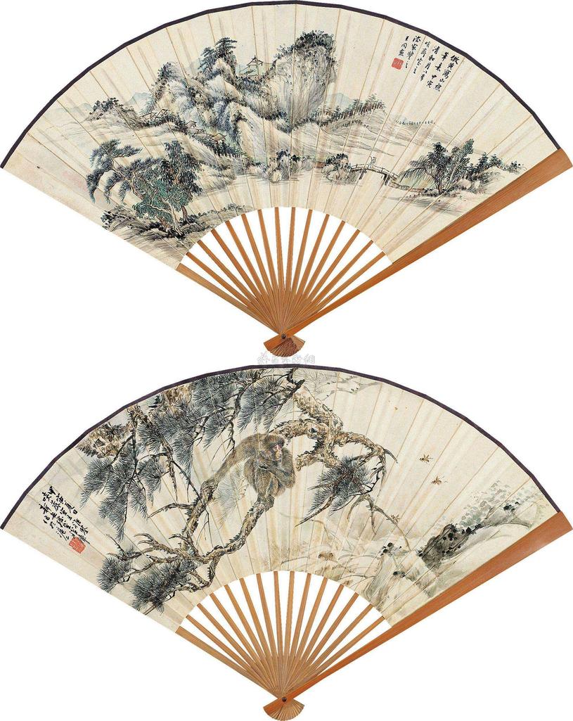 程璋 王同愈 甲寅（1914）年作 封侯图 山居 成扇