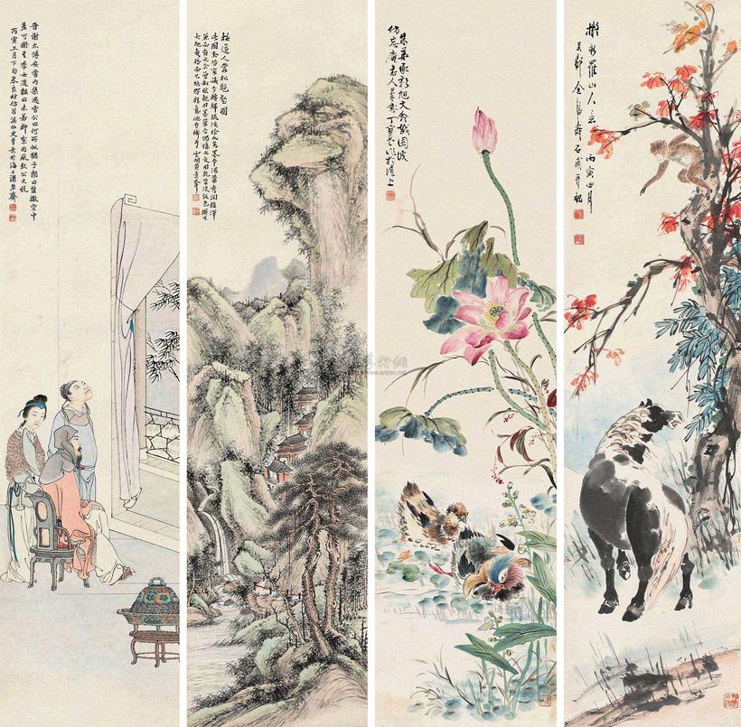 丁宝书 金寿石 等 丙寅（1926）年作 名贤集锦 （四件） 屏轴
