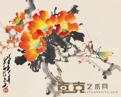 赵少昂 1968年作 春花螳螂 镜片 30×38cm