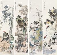 任伯年 1887年作 花鸟 四屏