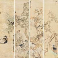 任伯年 1890年作 花鸟 四屏