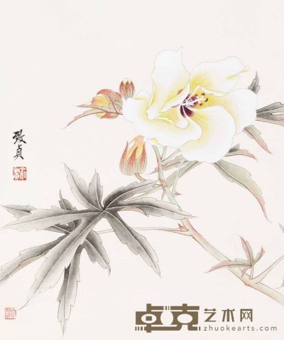 俞致贞 花卉 镜片 39.5×33.5cm