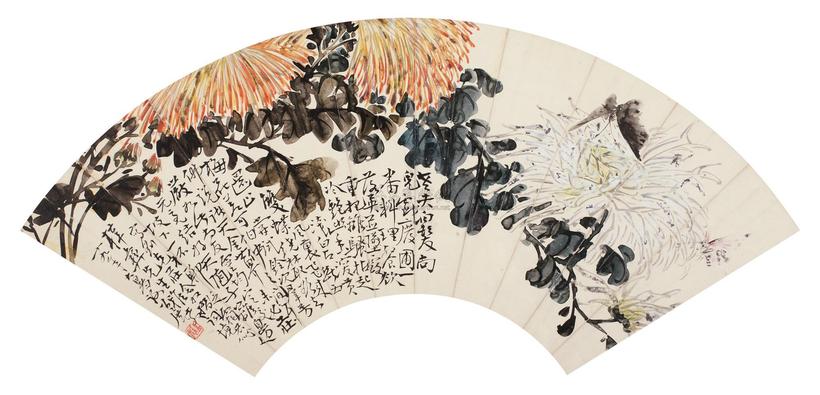 谢公展 1930年作 菊花 扇面