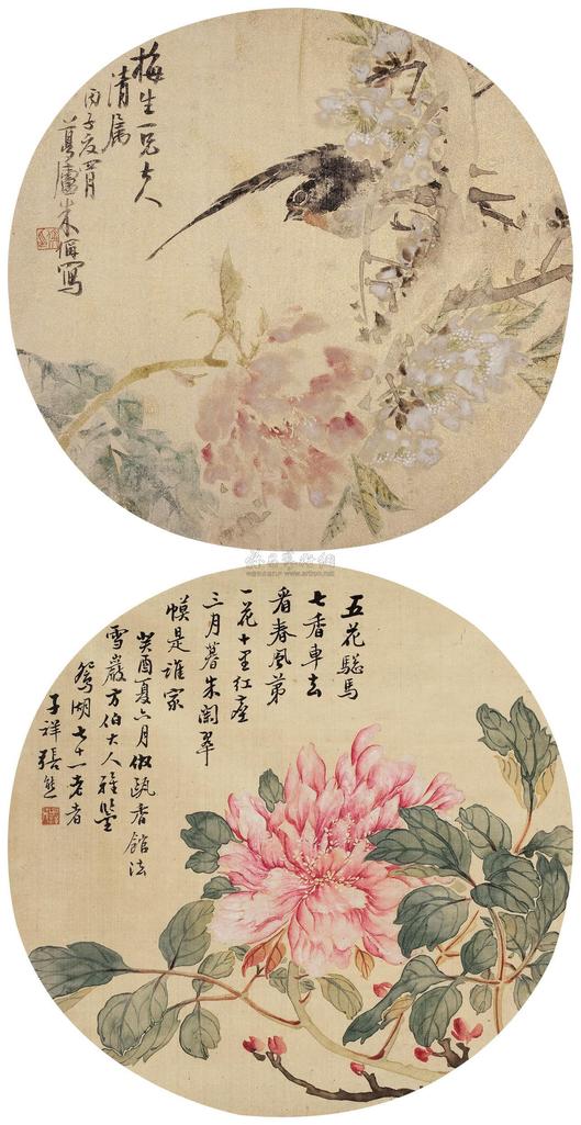 朱偁 张熊 丙子（1876年）作、癸酉（1873年）作 花鸟 （二帧） 圆光