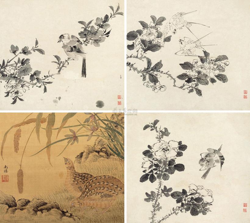 陈书 （款） 花鸟 （四帧） 镜心