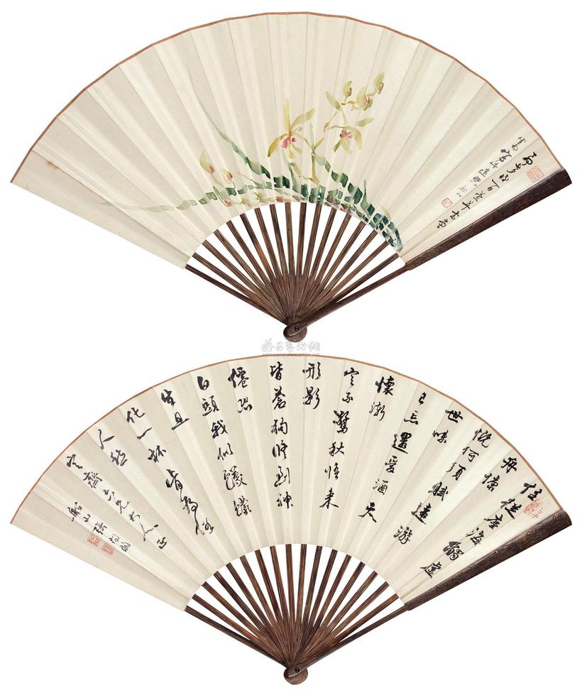 张问陶 丁卯（1807年）作 春兰图 行书七言诗 成扇