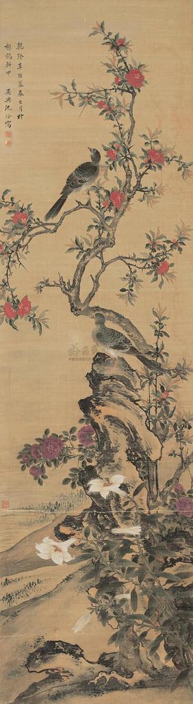 沈铨 （款） 辛酉（1741年）作 山茶鹧鸪 立轴