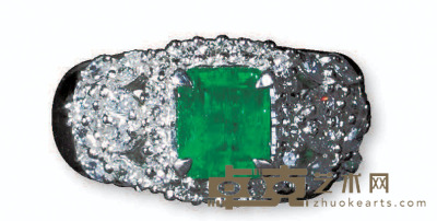 PT900铂金祖母绿镶钻戒指 