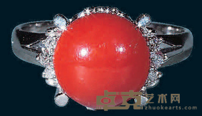 PT900珊瑚镶钻戒指 