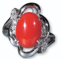 PT900珊瑚镶钻戒指