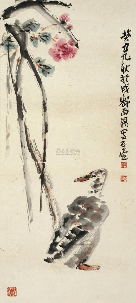 陈子庄 癸丑（1973年）作 芙蓉鸭 立轴