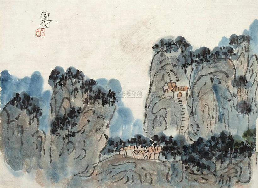 陈子庄 山庄小景 镜心