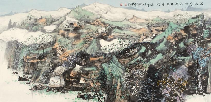 赵青仲 辛卯（2011年）作 寒山雪树图 镜心