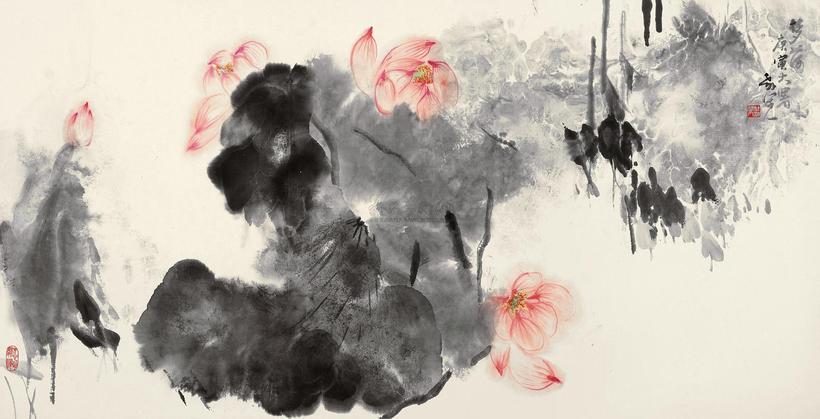 曹无 庚寅（2010年）作 梦荷 镜心