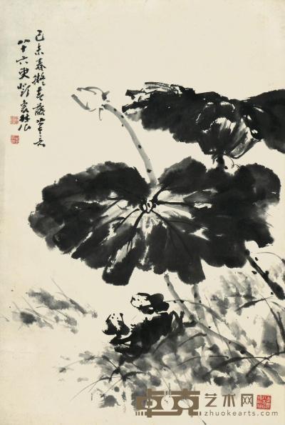 邓怀农 1955年 荷花图 立轴 68×45cm