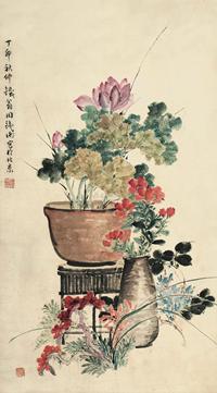 周铁衡 1927年 花卉 立轴