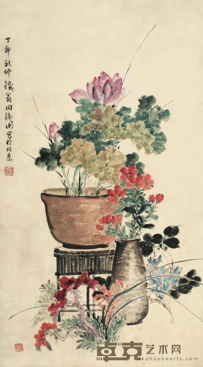 周铁衡 1927年 花卉 立轴 103×57cm