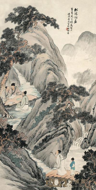 金健吾 松荫论画图 立轴 104×52cm