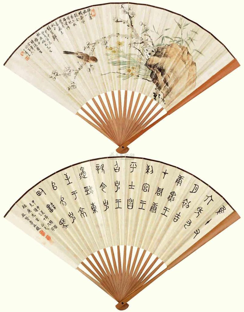 金章 1944年 花鸟 成扇
