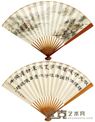 吴青霞 水上人家 成扇 18×46cm