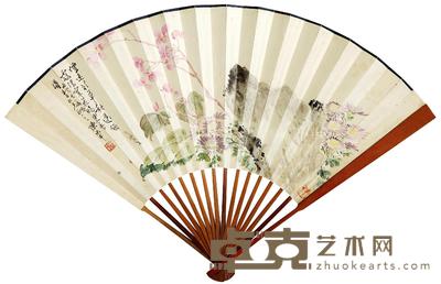 陈半丁 花石图 成扇 19×49cm