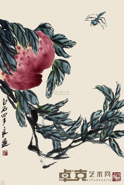 齐良迟 寿桃 立轴 68×45cm