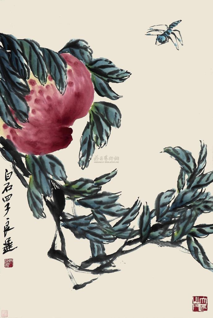 齐良迟 寿桃 立轴