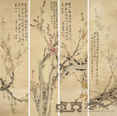 朱本 1819年作 梅花 四屏 135×33cm