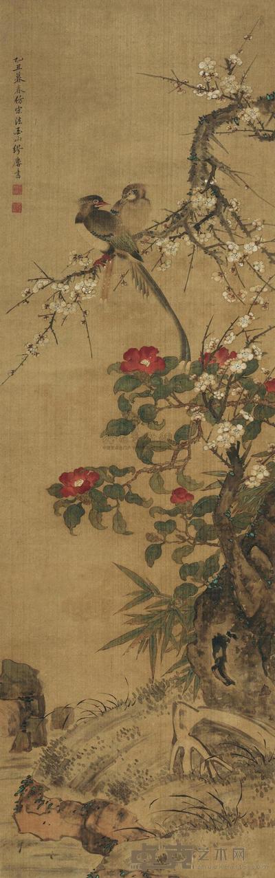 缪麟书 花鸟 立轴 124×40cm