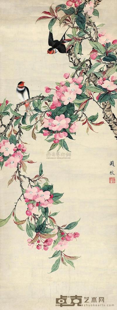 赵纹 春禽图 镜心 91.5×34.6cm