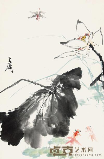 王雪涛 荷花金鱼图 立轴 67×43cm