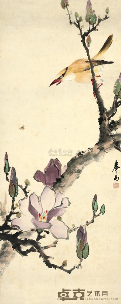翟奉南 玉兰黄鹂 镜心 83.5×33.6cm