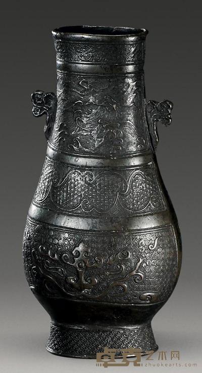 铜锦地花卉双耳瓶 高18.5cm